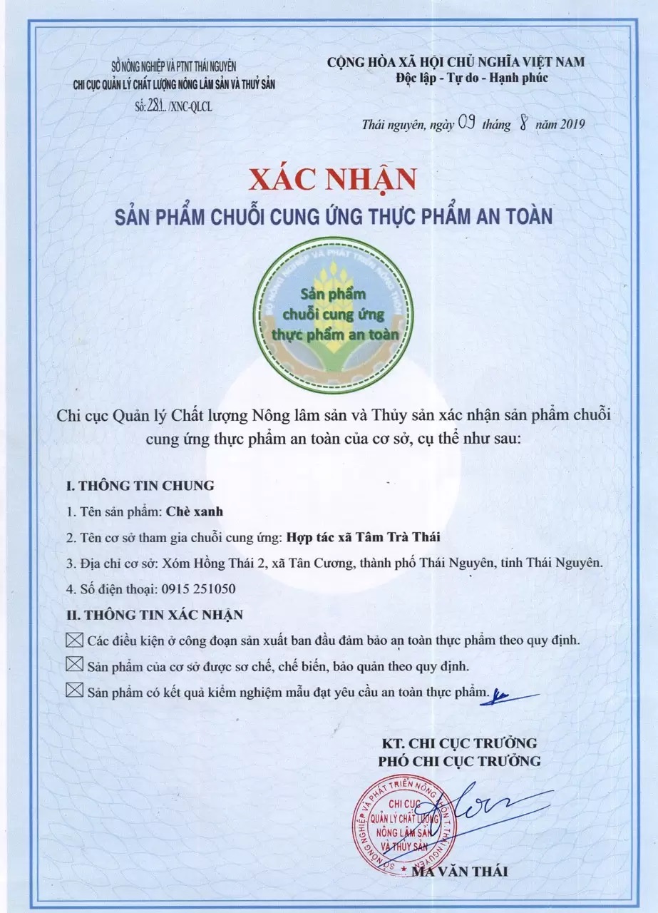 Chuỗi cung ứng thực phẩm an toàn Tâm Trà Thái